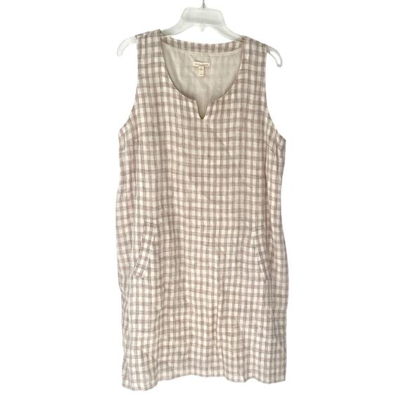 Eileen Fisher Organic Linen Slub Gingham Check Shift Dress size medium Natural - Picture 3 of 10